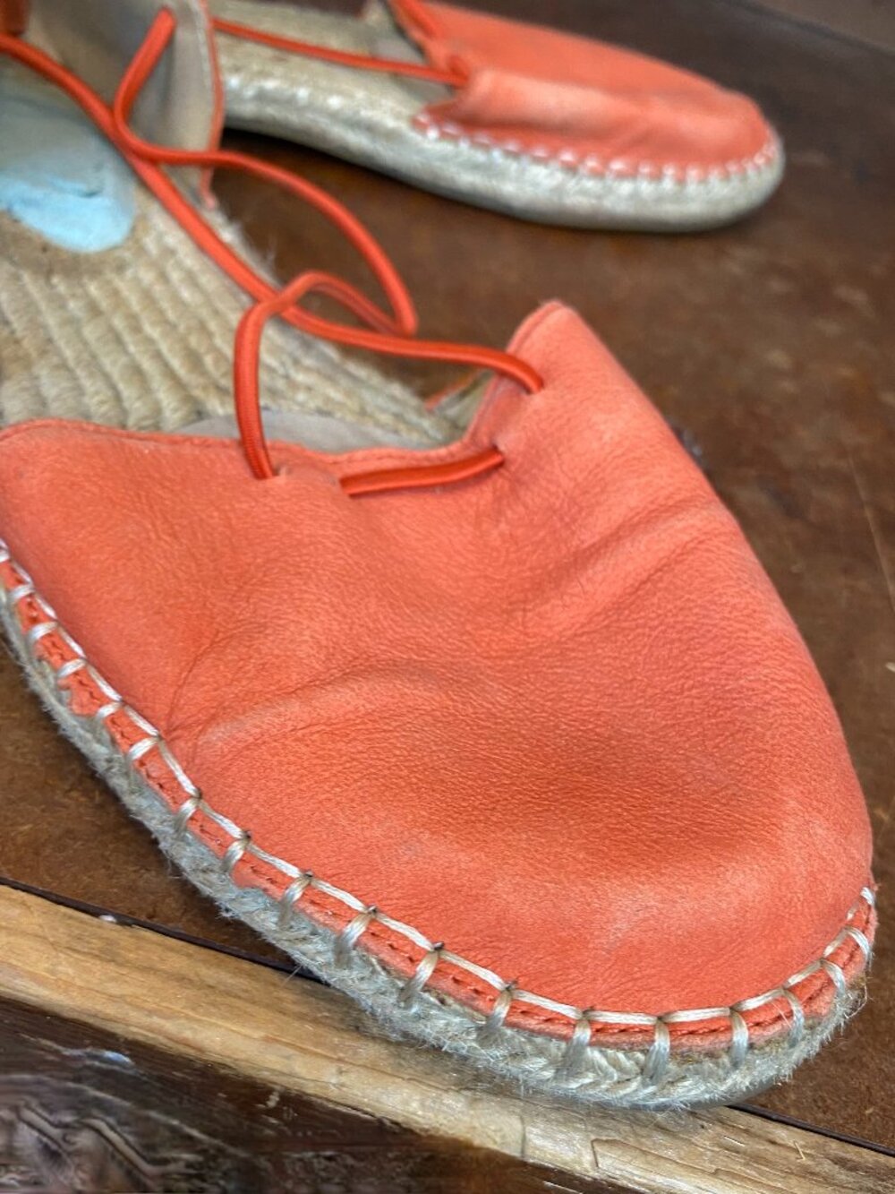 Eileen Fisher Lace-Up Zipper Espadrille Sandals Coral Pink Orange Tangelo Suede